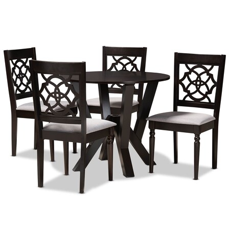 Baxton Studio Alma Grey Upholstered and Dark Brown Finished Wood 5-Piece Dining Set 169-9730-10900